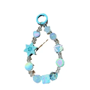 Cute acrylic beaded keychain strap with star heart charms for bag and car keys decor