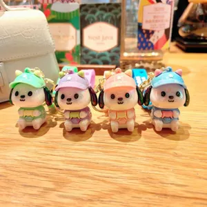 Cute cartoon dog keychain pendant electroplated bag charm lovely animal key ring accessories
