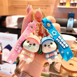 Cute cartoon puppy keychain electroplated couple bag pendant cute animal car keyring gifts