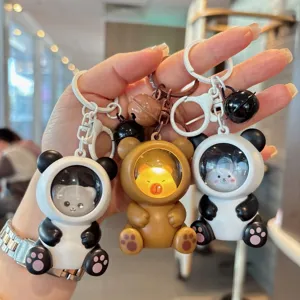 Schattige beer panda sleutelhanger met LED nachtlampje transparante bubbel tas bedel.