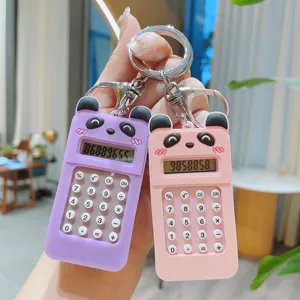 Cute Cartoon Panda Bear Plastic Mini Electronic Calculator Keychain Portable Student School Bag Charm Keyring Gift