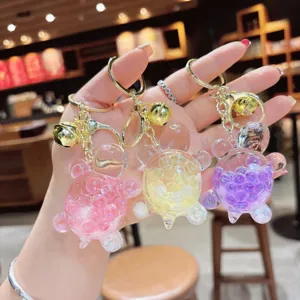Portachiavi Creativo Luminoso Tartaruga con Sabbie Mobili Liquide Sospese Grazioso Ciondolo da Borsa Animale Cartone Animato
