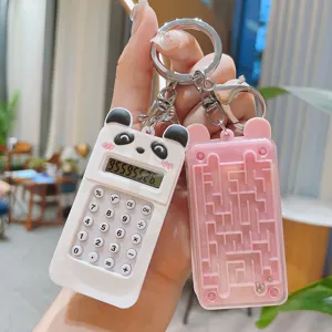 Cute cartoon panda calculator keychain with pink maze toy portable schoolbag pendant gift
