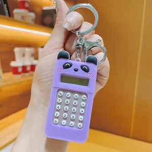 Cute purple panda mini calculator keychain portable electronic bag charm keyring gift