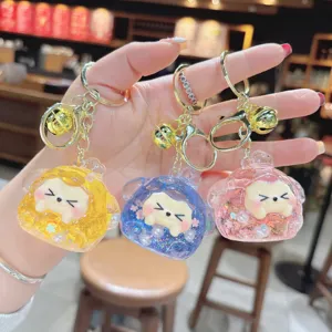 Cute Acrylic Quicksand Glitter Cartoon Bear Keychain Pendant Liquid Filled Squishy Toy Bag Charm Keyring For Girls Teens Gift