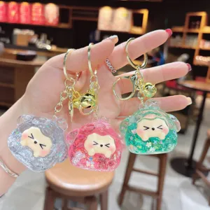 Cute quicksand glitter doll keychain, transparent liquid floating charm bag pendant accessory toy
