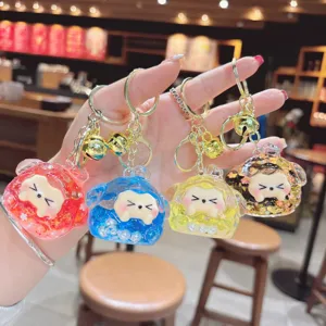 Cute liquid quicksand dumpling keychain glitter charm pendant set for bags and keys