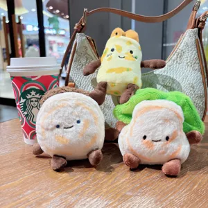 Cute Cartoon Food Plush Keychain Acrylic Roujiamo Jianbing Crepe Pancake Bag Pendant Charm Embroidered Kawaii Toy Keyring Ornament For Backpack Gift