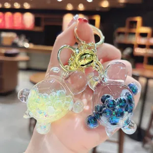 Carino portachiavi tartaruga glitter liquido, ciondolo borsa resina trasparente elegante.
