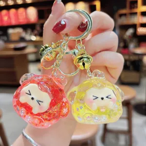 Cute quicksand liquid glitter dumpling keychain plush toy bag pendant keyring charm gift