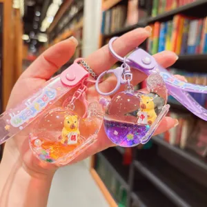 Schattige Cartoon Capybara Vloeibaar Drijfzand Sleutelhanger Drijvend Vliegtuig Acryl Tas Hanger Mobiele Telefoon Hanger