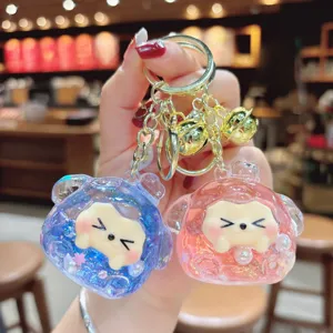 Cute liquid glitter shaker keychain cute animal charm pendant detail view accessory