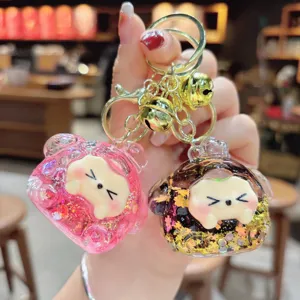 Cute liquid quicksand glitter dumpling keychain bag pendant cartoon doll charm accessory