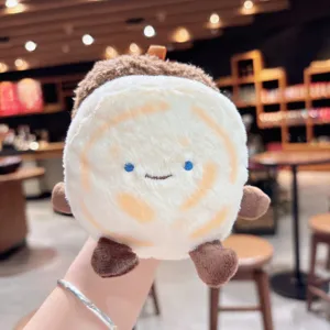 Cute food plush keychain, soft stuffed roujiamo bag pendant, adorable cartoon backpack charm accessory.