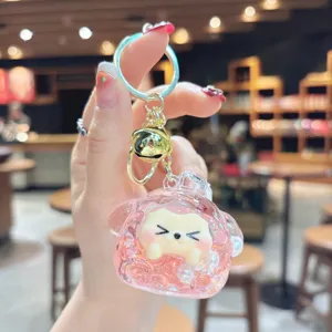 Cute glitter quicksand cartoon bear keychain pendant bag charm aesthetic kawaii accessory.