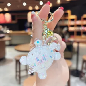 Portachiavi tartaruga glitter liquido carino, dettaglio in resina trasparente, ciondolo borsa lucido.