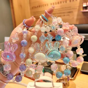 Schattige acryl konijnenhoofd kralen telefoonbedel pastel sleutelhanger tas hanger accessoire