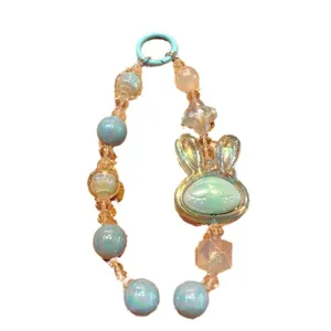 Acryl oplichtend konijn hoofd kralen telefoonketting schattige sleutelhanger tas hanger