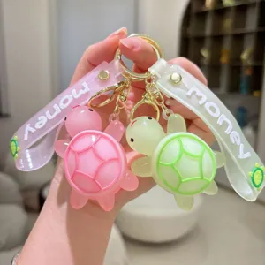 Lundo Dibujos Animados PVC Tortuga Llavero Colorido 3D Animal Dije Anello Con Correa Letras Decorativo Bolso Colgante Regalo