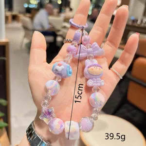 Cute cartoon doll beaded keychain purple mobile phone strap pendant cute gift accessory