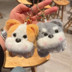 Simpatico cane cartone animato peluche portachiavi, morbido ciondolo borsa e bel anello.