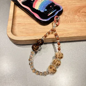 Cadena de teléfono con cuentas de leopardo colgante de bolso lindo cordón detalle