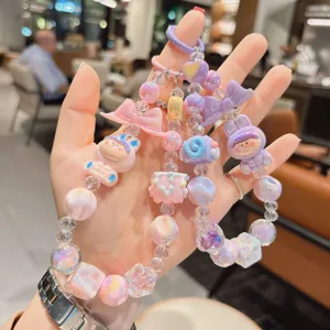 Cute cartoon doll beaded phone charm strap sweet style cute bracelet mobile accessory