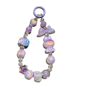 Purple beaded phone charm cute cartoon doll keychain sweet style lovely accessories pendant