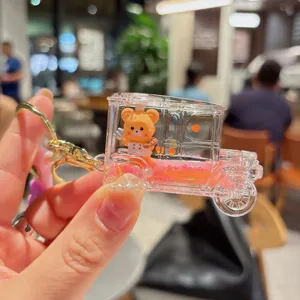 Süßer transparenter Acryl Treibsand Bär Schlüsselanhänger mit Glitzer, modischer Taschenanhänger.