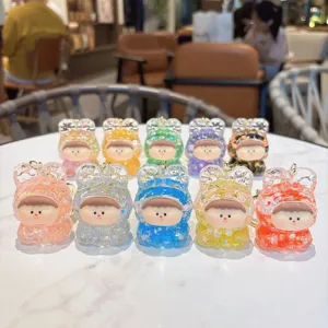 Acrylic quicksand keychain cute doll bag pendant liquid glitter charm lovely keyring gift.