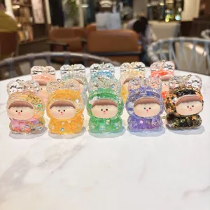 Cute Acrylic Quicksand Keychain Cartoon Doll Bag Charm Luminous Glitter Pendant Toy