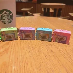 Cute cartoon music cassette player keychain mini decompression bag pendant 4-piece set