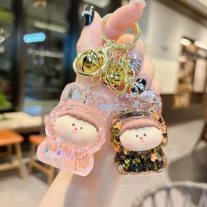 Cute Acrylic Keychain Pendant Luminous Quicksand Glitter Cartoon Figure Desk Ornament Keyring Bag Charm For Friend Kids Gift