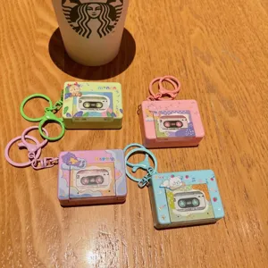Cartoon music cassette player keychain cute decompression toy bag pendant gift item