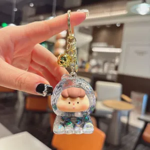 Cute liquid quicksand keychain with glitter sequins and metal ring, detailed accessory.