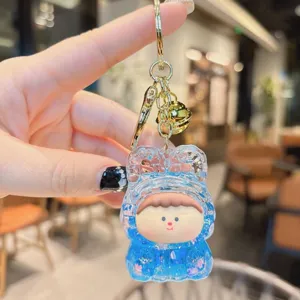 Cute acrylic quicksand keychain pendant bag charm adorable doll key ring gift for women.