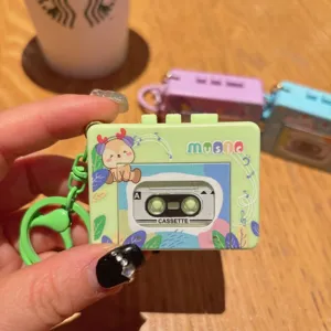 Cute cartoon music cassette player keychain decompression toy bag pendant for car keys gift