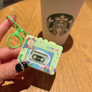 Green cartoon music cassette player keychain cute bag pendant toy gift items here.