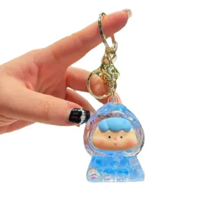Cute liquid quicksand keychain bag charm cartoon doll pendant keyring for accessories