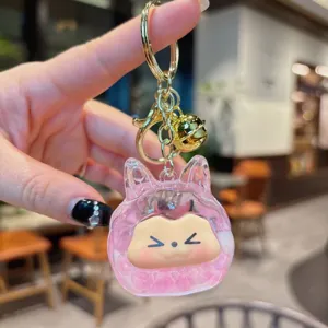 Portachiavi con sabbia mobile rosa carino con campanello e dettagli dorati per borse.