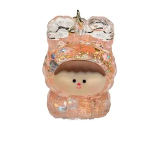 Acrylic quicksand keychain cute doll pendant bag charm liquid glitter toy accessory key ring