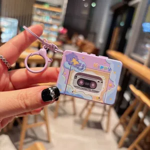 Cute cartoon cassette player keychain purple bag pendant music stress relief toy