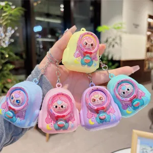 Cute decompression face-changing schoolbag keychain cartoon toy bag pendant for students.