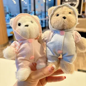 Süßer Plüschbär Schlüsselanhänger Anhänger mit Kapuze Kleidung weiche Stoffpuppe.
