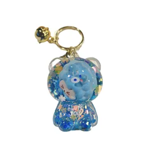 Cute blue liquid quicksand bear keychain glitter pendant bag charm cute accessory