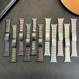 Stainless Steel Curved Watch Band For Apple Watch Series Dual Color Metal Replacement Strap Men Jewelry