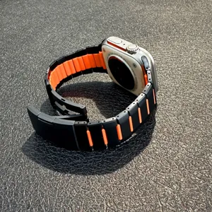 Stainless steel watch band for Apple Watch Ultra, black and orange strap for men