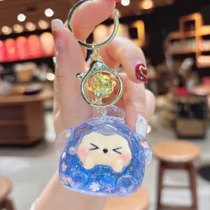 QianLi Quicksand Glitter Dumpling Keychain Toy Cute Cartoon Bear Pendant Bag Decor