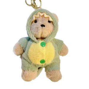 Schattige pluche beren sleutelhanger met groene dino onesie rugzak hanger kawaii cadeau