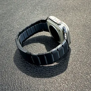 Stainless steel watch band replacement compatible with smart watch, stylish metal link strap.